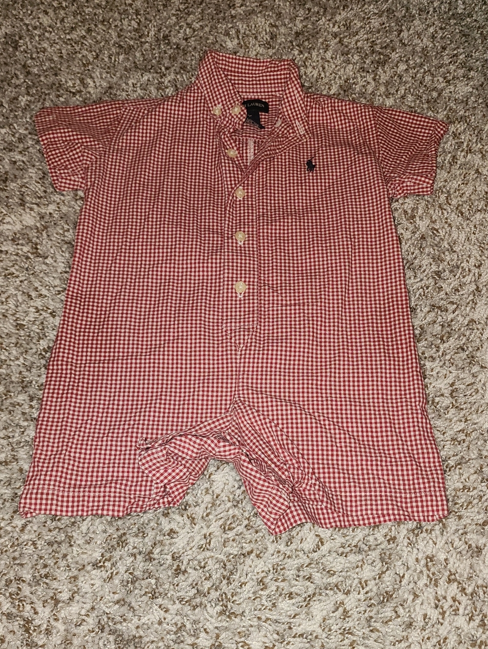 Ralph Lauren Red & White Checkered Romper, Size 12-18 M, VGUC